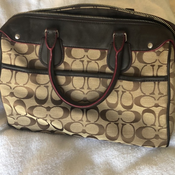 Brown leather trim Coach purse - Picture 2 of 7